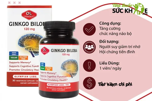 Thực phẩm chức năng bổ n&atilde;o, tăng cường tr&iacute; nhớ Ginkgo Biloba Olympian Labs