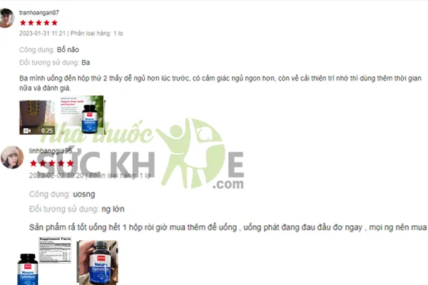 Đ&aacute;nh gi&aacute; của người d&ugrave;ng Neuro Optimizer Jarrow: