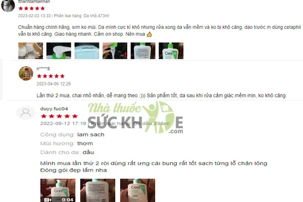Đ&aacute;nh gi&aacute; của người d&ugrave;ng về sữa rửa mặt CeraVe Hydrating Cleanser
