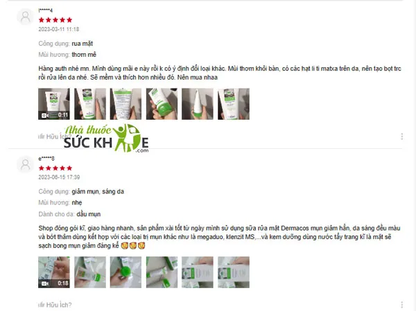 Đ&aacute;nh gi&aacute; sữa rửa mặt trị mụn c&aacute;m đầu đen Dermacos từ người d&ugrave;ng: