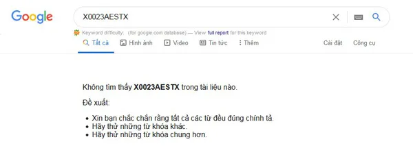 Google báo không có thông tin sản phẩm