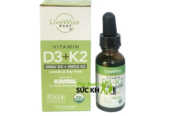 Vitamin D3 K2 hữu cơ dạng nhỏ giọt Livewise Baby