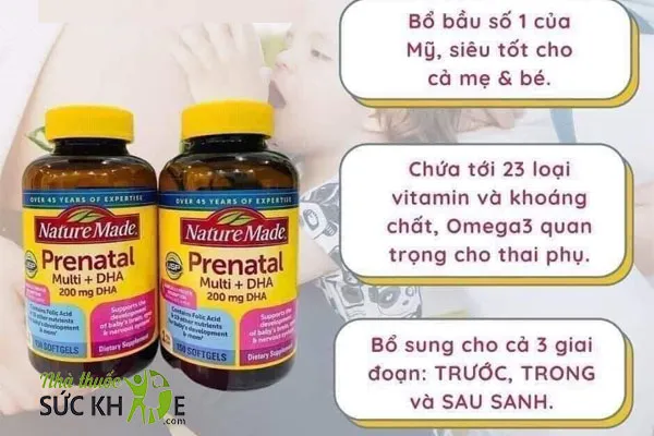 Vitamin cho mẹ bầu Nature Made Prenatal Acid Folic + DHA